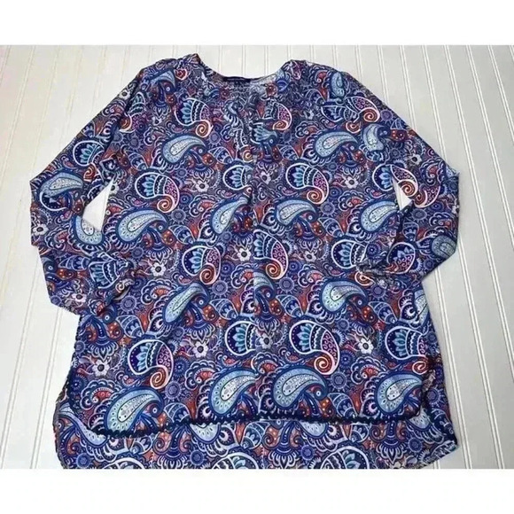 Simply Southern Womens Tunic Top XL Pink Blue Blouse Paisley - Picture 1 of 3